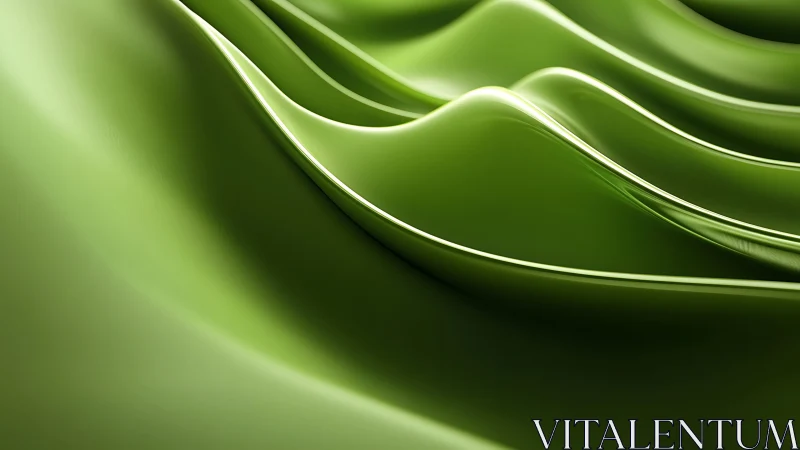 Glossy green waves flow in smooth abstract motion.