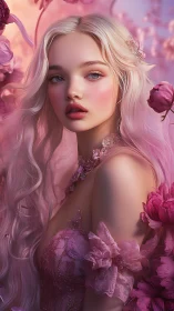 Romantic digital portrait with ethereal florals and pastels.