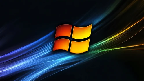 Glowing quad emblem over flowing neon light ribbons.