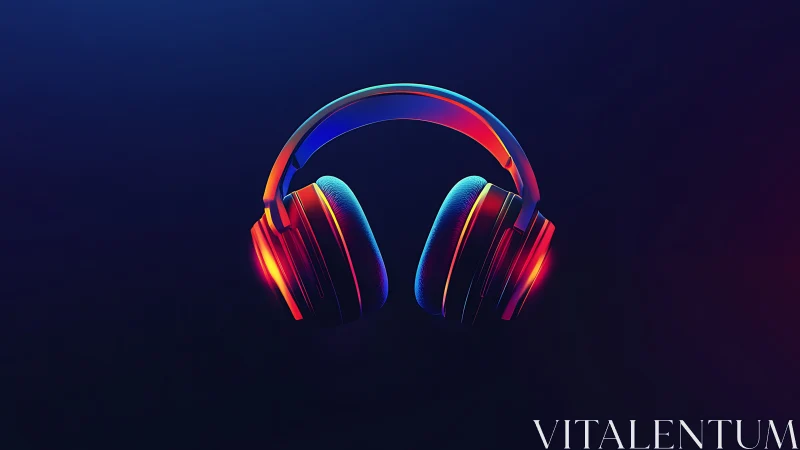 Neon gradient headphones on dark background, centered focus.