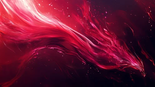Crimson energy phoenix streak across dark cosmic field.