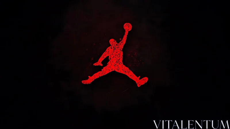 Red grunge basketball jump silhouette on deep black field