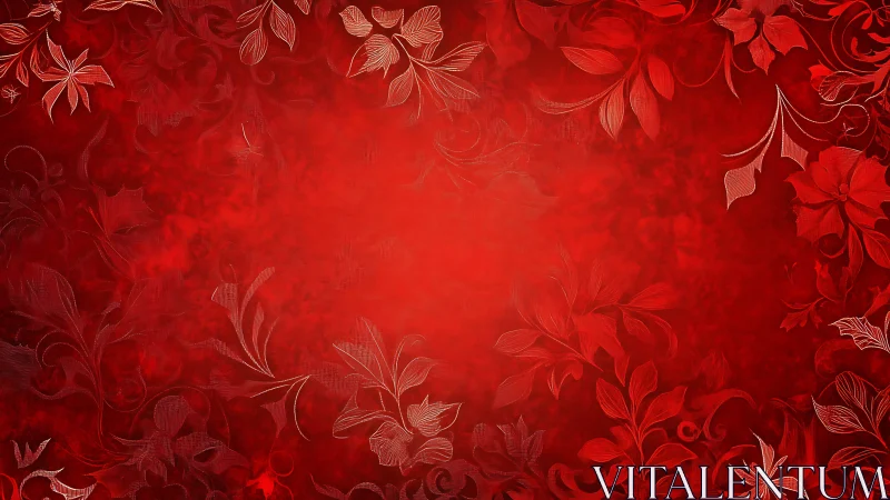 Red gradient background displays floral border arrangement