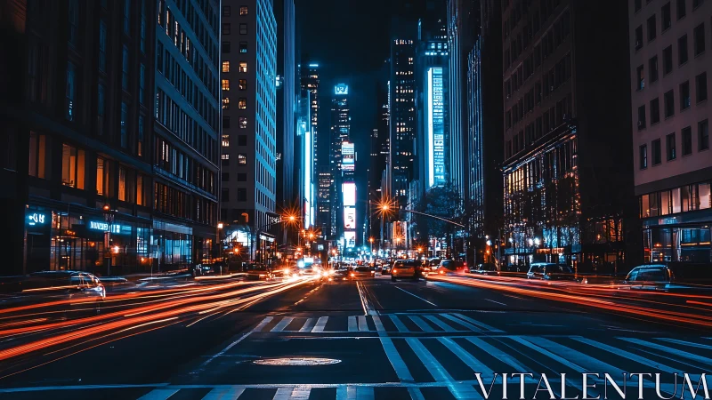 Neon arteries blaze through a sleepless midnight city canyon.