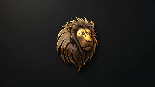 Majestic Golden Lion Head in Elegant 3D Minimalist Style.