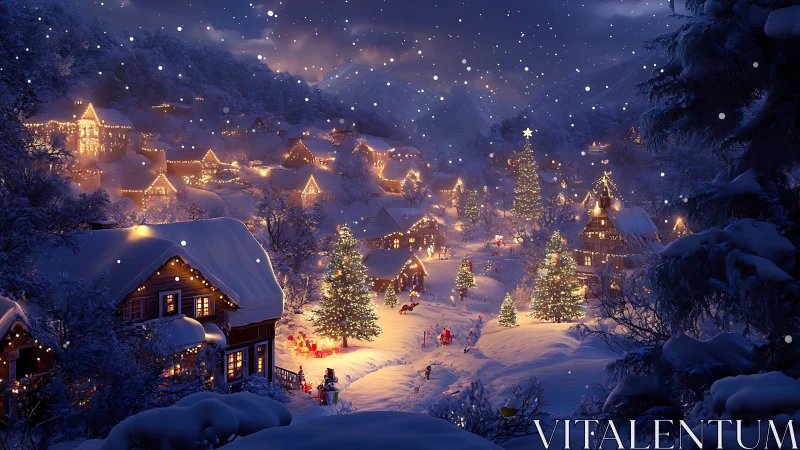 Snow-kissed village glows while Christmas lanterns hum softly