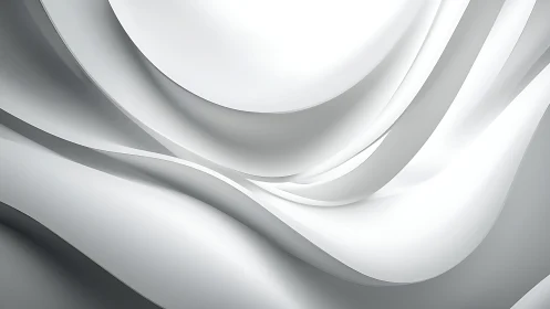 Smooth White Abstract Waves in Minimalist 3D Digital Art Style.
