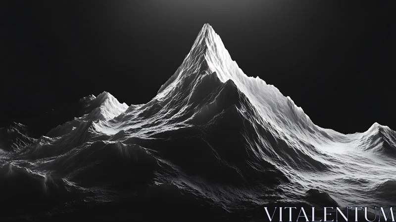 Monochrome alpine peak rendered in high-contrast digital relief