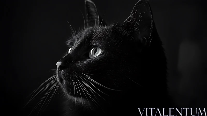 Black Cat Profile with Directional Illumination and Visible Anatomical Detail