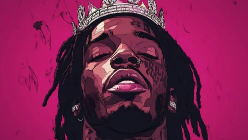 Crowned portrait captures calm strength in vivid magenta glow