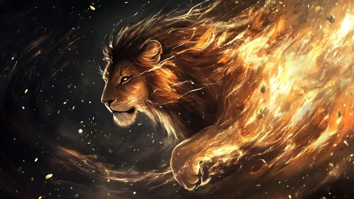 Lion of living flame racing through the starlit dark.