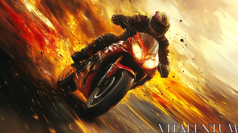 Firestorm superbike rider carving sparks through chaos.