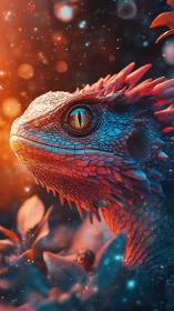 Vibrant closeup of a small dragon in glowing light.