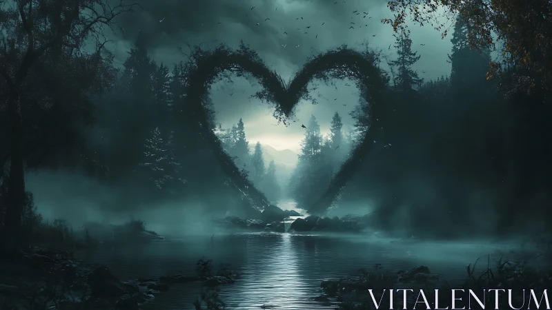 Heart-Shaped Forest Portal Opens Over Misty Waters