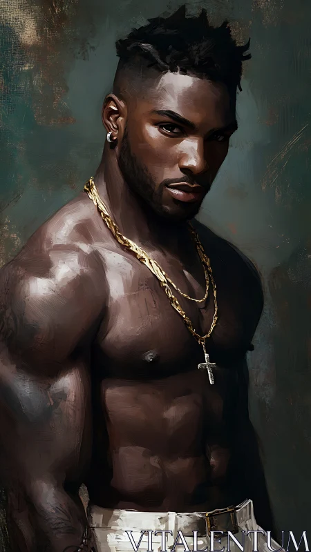 Muscular male portrait under moody painterly lighting.