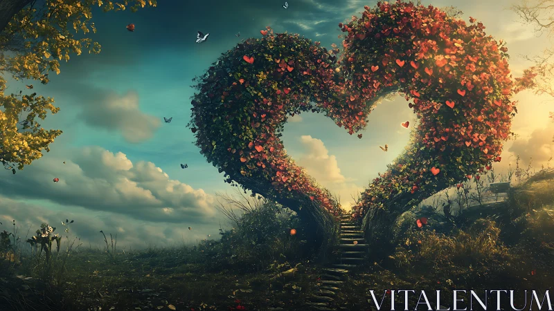 Botanical Heart Gateway: Floral Arch Digital Surrealism.