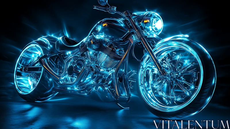 Neon cyber chopper glows with electric blue energy.