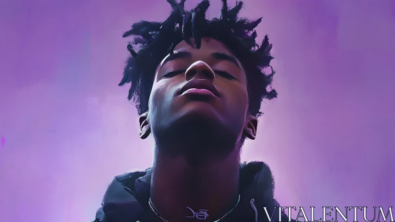 Portrait of confident youth under glowing violet haze.