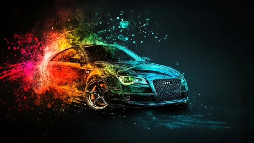 Chromatic velocity study of neon-splashed sports coupe dynamics.