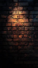 Narrow light beam illuminates worn red brick wall surface