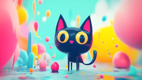 Neon Feline Dreamer Amid Chromatic Confetti.
