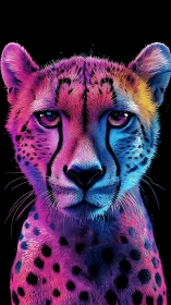 Prismatic Cheetah Portrait: Neon Gradient Wildlife Digital Rendering.