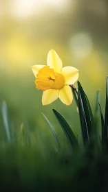 Golden Daffodil Blooming in Morning Light.