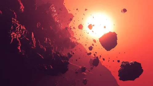 3D asteroid field against high-intensity stellar backlight scene.