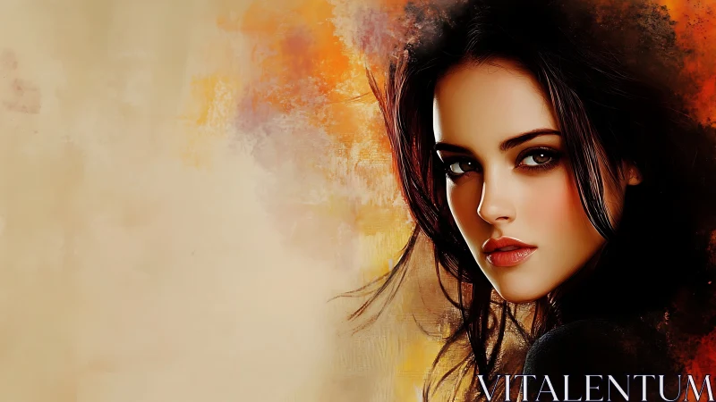 Portrait of a dark haired woman in warm abstract light.