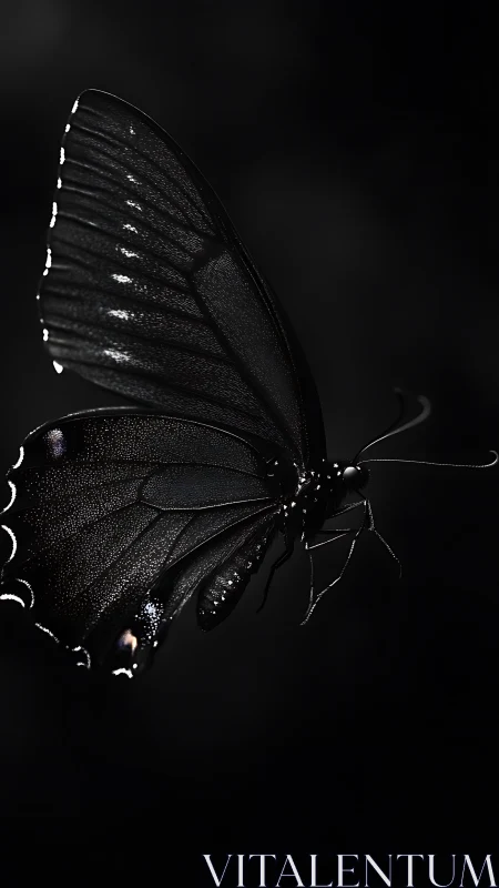Nocturnal black butterfly in dramatic low key lighting.