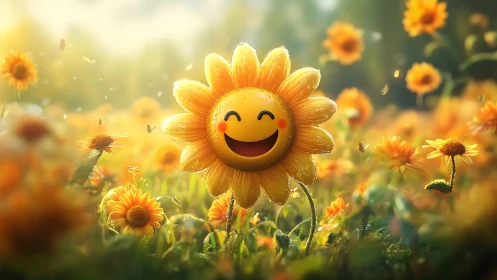 Smiling sunflower friend brightening a dreamy summer meadow.