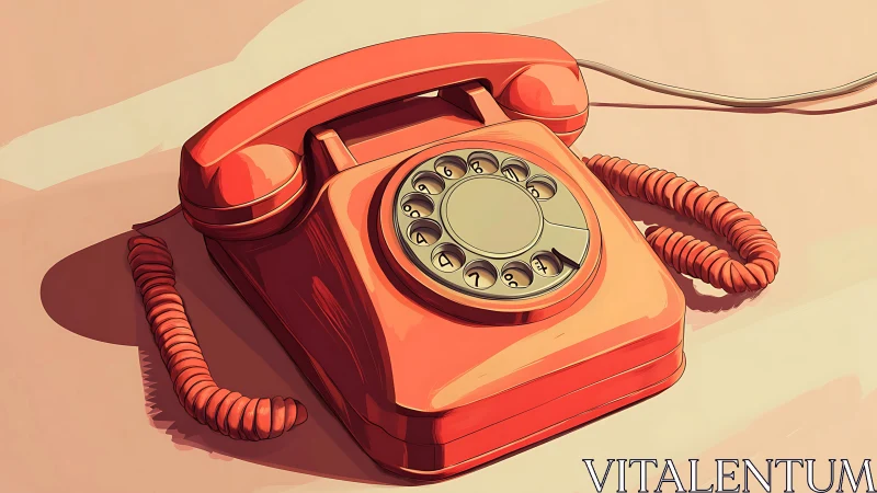 Retro red rotary telephone rests in warm nostalgic light