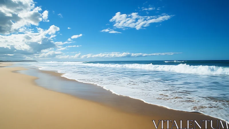 Endless sapphire shoreline where foaming waves hush the sand.