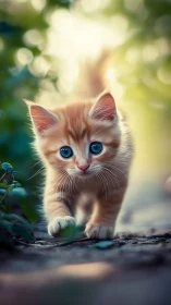 Photorealistic Ginger Kitten with Cerulean Ocular Features.