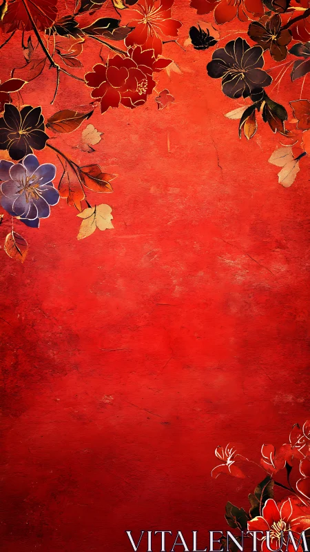 Ornate red floral border with negative space centerpiece design.