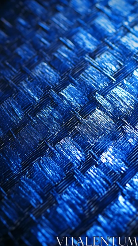 Macro shot of reflective blue woven synthetic fiber texture