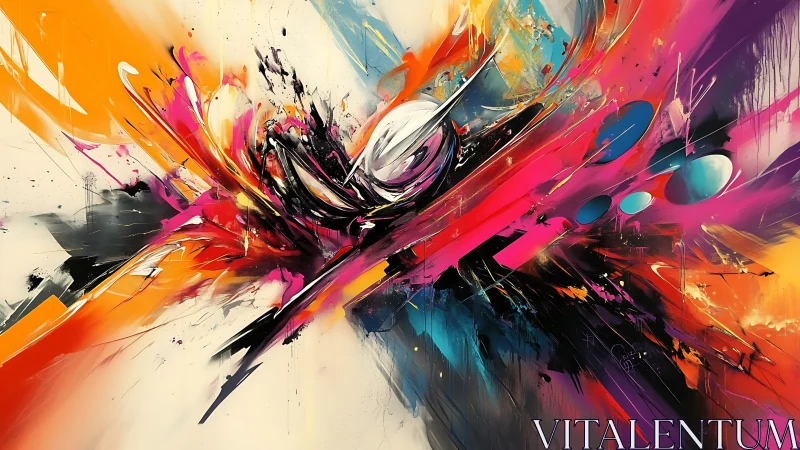 Abstract digital painting shows dynamic multicolor energy burst