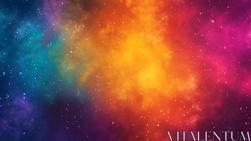 Multicolor nebula cloud with radiant golden energy core.