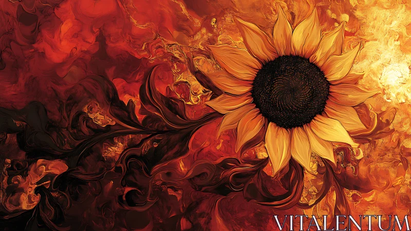 Sunflower pirouettes through molten sunset swirls of fire