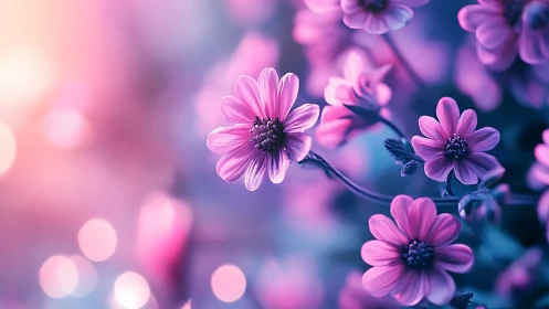 Soft Pink Flowers Dance in Dreamy Bokeh Light