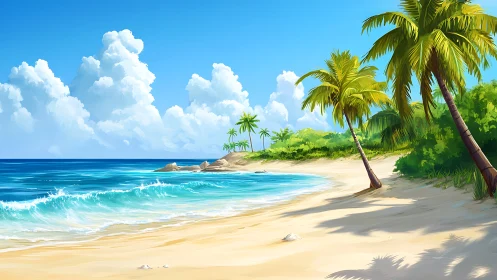 Pristine Tropical Beach Paradise With Palm-Fringed Waters
