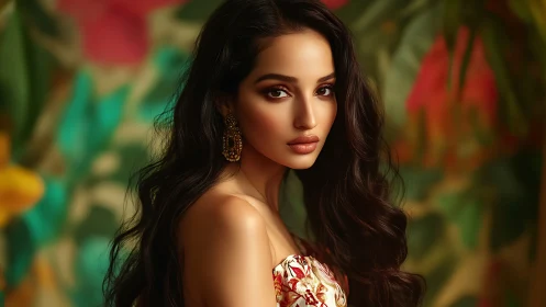 Velvet gaze lingers amid lush tropical blur and soft light