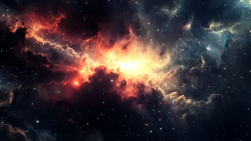 Stellar nebula cloudscape with luminous plasma core and dust