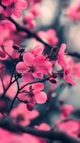 Vibrant Pink Blossoms on Dark Branches. Spring Bloom.
