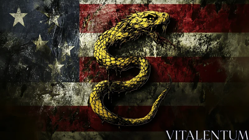 Coiled golden serpent scars a weathered, battleworn flag