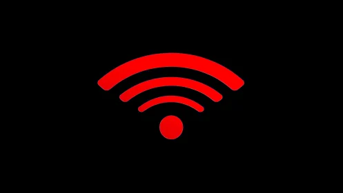 Glowing red Wi‑Fi signal symbol stands out on deep black
