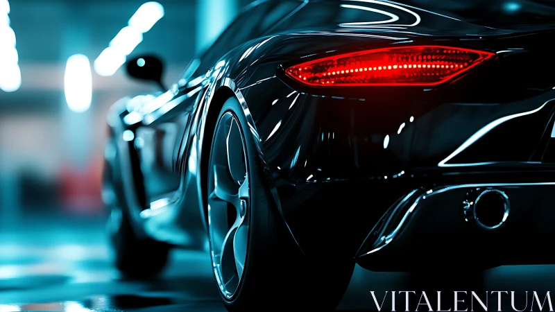 Sports car rear view shows glossy bodywork and lit brake lamp
