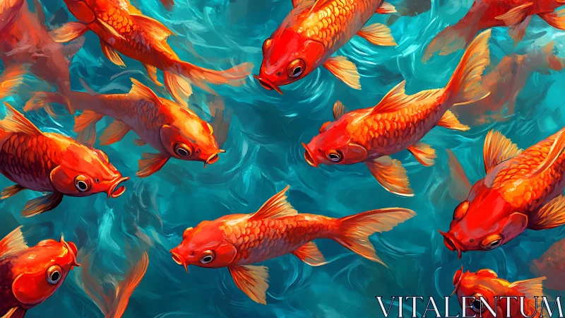 Vibrant koi carp school rendered in dynamic digital strokes