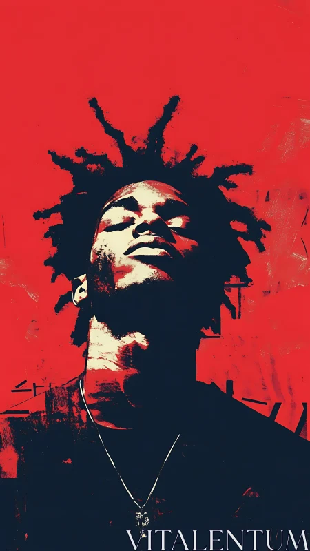 Red-saturated portrait with high-contrast graphic shadows.