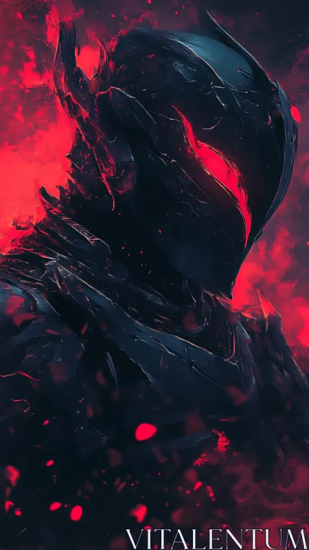 Ember-wreathed void knight rising from scarlet storm.